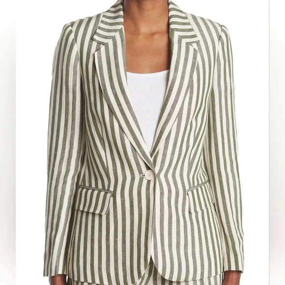 L'agence scout stripe blazer in olive and ivory NWT classic suit jacket size 2 - Picture 2 of 3